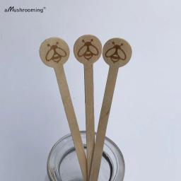 100 pçs mel abelha agitadores de madeira personalizado gravado bebida swizzle agitar varas de café redondas - Image 2