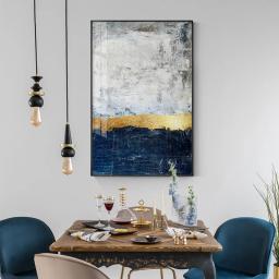 Quadros abstratos para parede, quadros azuis com folha de ouro, arte de parede para sala de estar, decoração marinha e de tamanho grande - Image 1