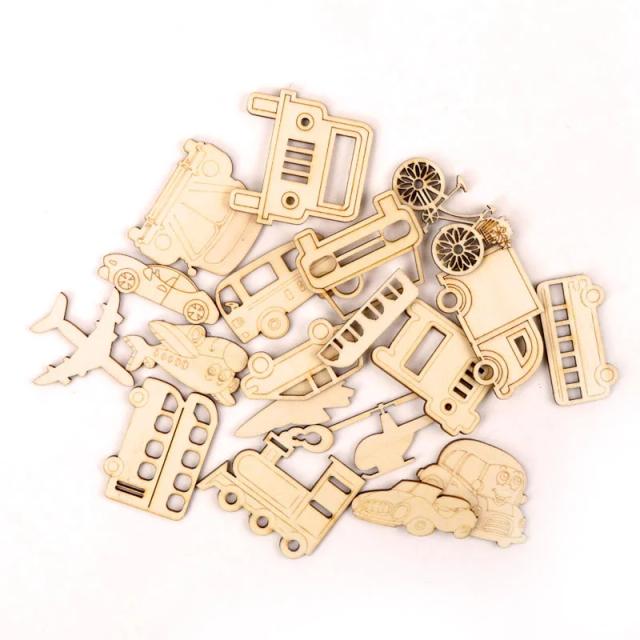 Transporte Veículos de Madeira Artesanal para Decoração e Artesanato, 10 Peças de 40-50mm, Ideal para Scrapbooking e Pintura