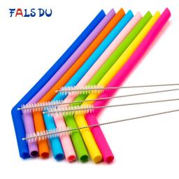 Canudos de silicone reutilizáveis, 8 peças, silicone de qualidade alimentar, flexíveis, dobrados, retas, com escova de limpeza, acessório de bar de festa - Image 1