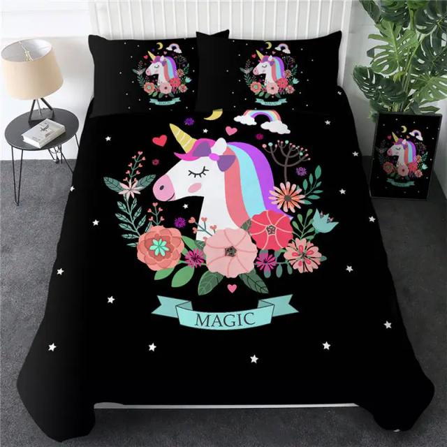 Conjunto de Roupas de Cama da BeddingOutlet com Estampa de Unicórnio para Crianças - Capa de Edredão e Fronhas Rosa Floral para Meninas