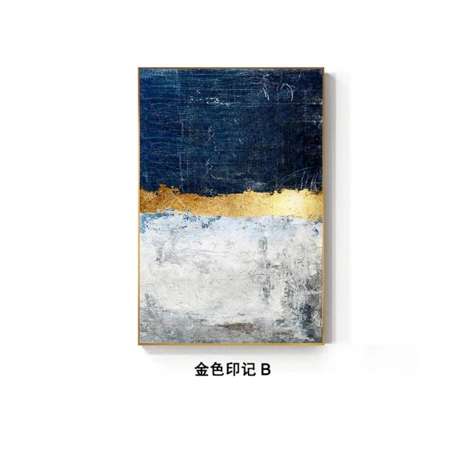 Quadros Abstratos Azuis com Folha de Ouro para Decoração de Sala de Estar e Ambientes Marinhos em Grande Escala