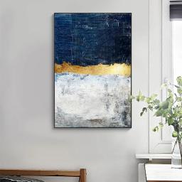 Quadros abstratos para parede, quadros azuis com folha de ouro, arte de parede para sala de estar, decoração marinha e de tamanho grande - Image 6