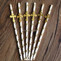 Canudos para festa com glíter em cruz, canudos para bebês e batismo, decoração de festa de aniversário, primeira comunhão, batizado - Image 2