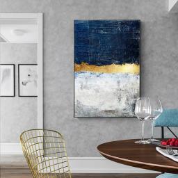 Quadros abstratos para parede, quadros azuis com folha de ouro, arte de parede para sala de estar, decoração marinha e de tamanho grande - Image 4