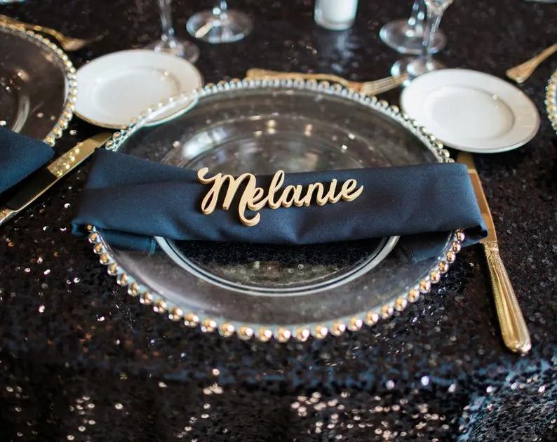 Palavras de corte para festa de casamento ou decoração de eventos, cartões de escolta cartões de mesa de festa, cartões de ouro com nome de cartão de madeira - Image 1
