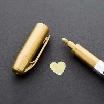 Caneta Marcadora Impermeável Permanente em Ouro e Prata para Artesanato e Papelaria - 1.5mm, 1 Unidade