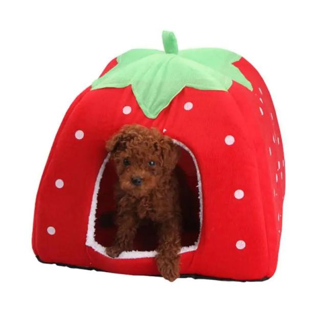 Tenda Morango Leopardo: Cesta Quente e Macia para Gatos e Cães, Ideal para Inverno e Conforto do Seu Pet