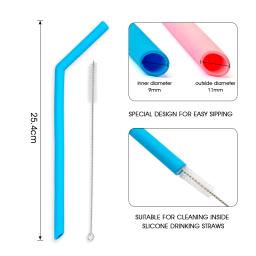 Canudos de silicone reutilizáveis, 8 peças, silicone de qualidade alimentar, flexíveis, dobrados, retas, com escova de limpeza, acessório de bar de festa - Image 6