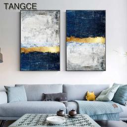 Quadros abstratos para parede, quadros azuis com folha de ouro, arte de parede para sala de estar, decoração marinha e de tamanho grande - Image 2