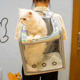 Pet cat carrier mochila viagem respirável ao ar livre bolsa de ombro para cães pequenos portátil transparente transportando suprimentos para animais estimação a laser - Image 2