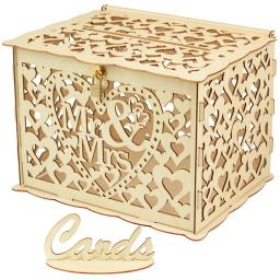 Caixa de cartão de casamento com fechadura, faça você mesmo, rústico, sinal de cartão de casamento, caixa de madeira para presente, decoração de festa de aniversário de casamento - Image 1