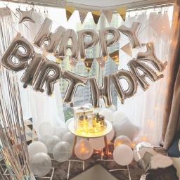 Conjunto de balões de alumínio com feliz aniversário carta e banner para chá de bebê, decoração do bolo de aniversário, presente inflável para crianças, 13 pcs/set - Image 2
