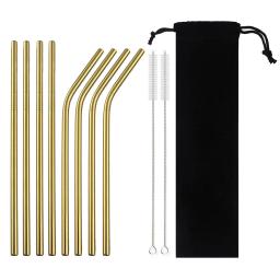 Canudos reutilizáveis de aço inoxidável, conjunto de canudos com canudo dourado, canudo mteal para festa de café, bar, com escova de limpeza, bolsa portátil, 18/10 - Image 1
