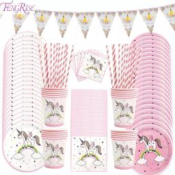 Kit de festa infantil de unicórnio, descartável, conjunto de utensílios para mesa, balão, decoração de festa de aniversário, festa para crianças - Image 5