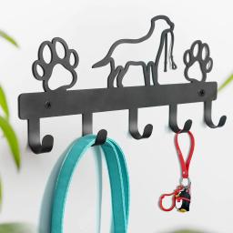 Wall-montado metal cabide para cães e gatos, roupas trela, porta-chaves, armazenamento ganchos, pet fornecedor, preto - Image 1