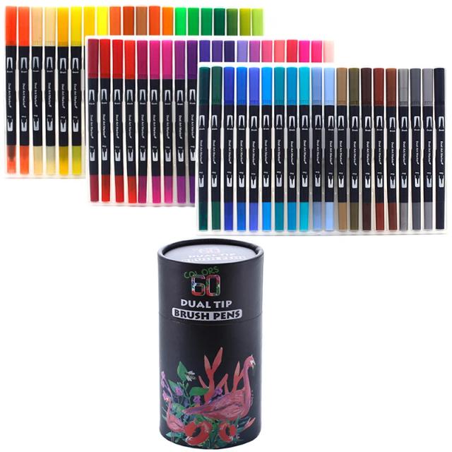 Conjunto de Marcadores Artísticos em Aquarela com Ponta Dupla, Ideal para Caligrafia e Desenhos, Disponível em 12 a 132 Cores