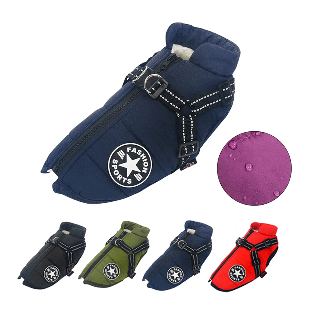 Roupas para cães de inverno para cães pequenos lã quente grande jaqueta para cães à prova dwaterproof água casaco para animais de estimação com arnês chihuahua roupas filhote de cachorro traje - Image 1