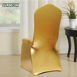 Cobertura de cadeira elástica bronzeamento ouro prata elastano tecido metálico capas de cadeira de casamento banquete decoração - Image 3