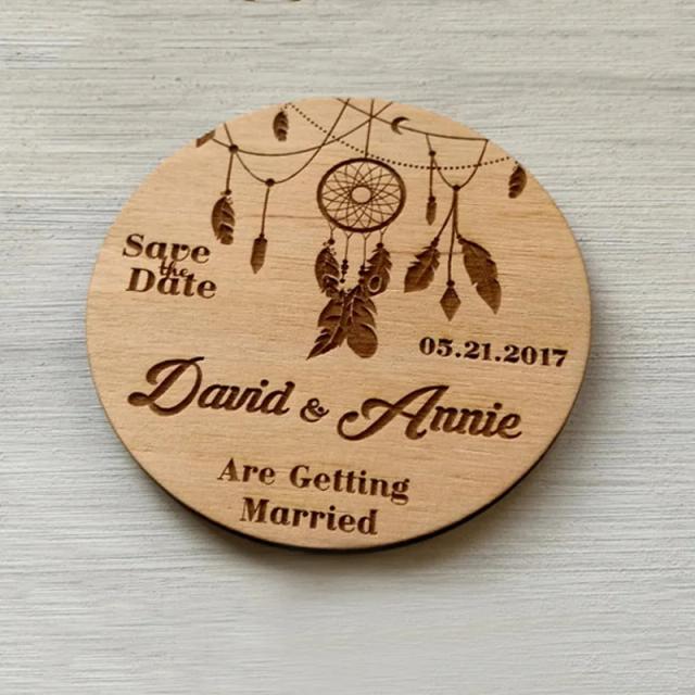 Design Exclusivo de Apanhador de Sonhos para Casamento Rústico: Imã e Convite Personalizado para a Data Especial