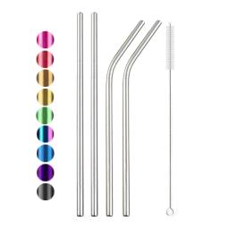 Conjunto de canudos reutilizáveis, aço inoxidável, canudo de metal de alta qualidade, canudo colorido com escova de limpeza, acessório de festa e bar, 18/10 - Image 1