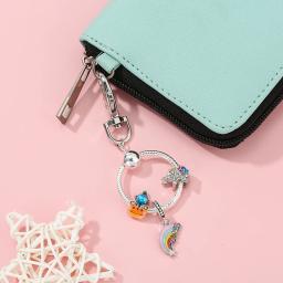 Arco-íris bonito unicórnio charme pingente chaveiro chave do carro para mulheres masculino saco acessórios chaveiro melhor diy jóias presente oferta especial - Image 2