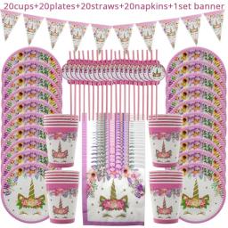 Unicórnio decoração festa de aniversário decoração crianças unicórnio conjunto de utensílios de mesa descartáveis unicornio chá de fraldas menina festa de aniversário suprimentos - Image 3