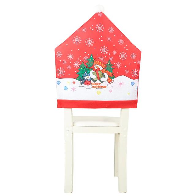 Capa de Cadeira de Jantar Vermelha com Estampa Natalina e Boneco de Algodão para Decoração Festiva em 2020