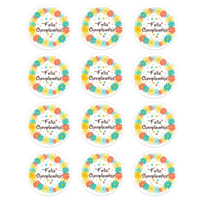Adesivo Decorativo de Aniversário para Presentes e Bolos - 4,5 cm em Estilo Espanhol