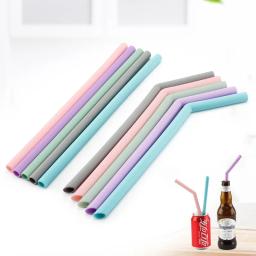 Canudos de silicone reutilizáveis, 6 peças, grau alimentar, reto, curvo, canudo de beber com conjunto de escova de limpeza, acessório de bar para festa - Image 1