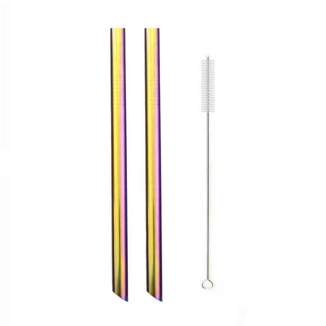 Canudos Reutilizáveis em Aço Inoxidável com Escova de Limpeza - Conjunto Colorido de Alta Qualidade para Festas e Bares