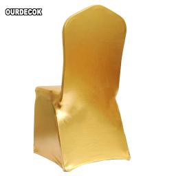 Cobertura de cadeira elástica bronzeamento ouro prata elastano tecido metálico capas de cadeira de casamento banquete decoração - Image 4