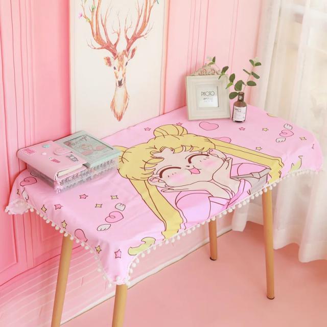 Toalha de Mesa Kawaii de Pelúcia Anime Sailor Moon à Prova d'Água e Óleo - Decoração Perfeita para Quarto e Presentes para Meninas