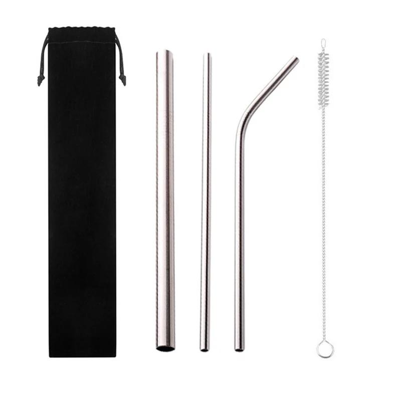 Canudinhos para bebidas de metal reutilizáveis, aço inoxidável resistente, curvos e retos, canudos de metal reutilizáveis, com escova de limpeza, acessório de bar para festas, 304 - Image 1