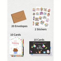 Feliz aniversário cartão conjunto, Cartão de mensagem criativo, Combinação DIY, 30pcs envelope e adesivo, 20pcs - Image 4