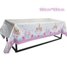 Conjunto de utensílios de mesa descartáveis para festa temática de unicórnio, guardanapos, banner, chá de bebê, menina, 1, 2, 3 anos, suprimentos de decoração de festa de aniversário - Image 3