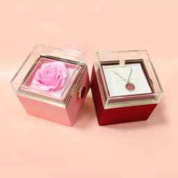 Caixa De Jóias Giratória Flor Rosa, Caso De Presente De Festa De Casamento, Caso Do Dia Dos Namorados - Image 1