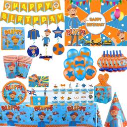 Blippiing tema festa de aniversário decoração festa talheres balão banner bolo topper pano de fundo para menino chá de bebê fontes de festa - Image 1