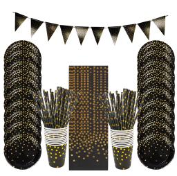 Conjunto De Louça De Aniversário Descartável, Pratos De Papel, Copos, Guardanapos, Toalha De Mesa, Decoração De Festa De Aniversário, Baby Shower, Branco e Dourado - Image 5