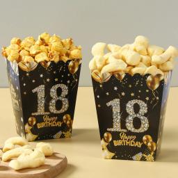 Caixa de Pipocas de Papel de Aniversário, Preto e Dourado, Suprimentos para Adultos, 18 21 30 40 50 60 Anos, 6 peças - Image 1