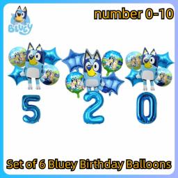Desenhos animados azuis aniversário decoração balões, fofo foil número balão set, decoração adereços partido, presente, 6 pcs - Image 1