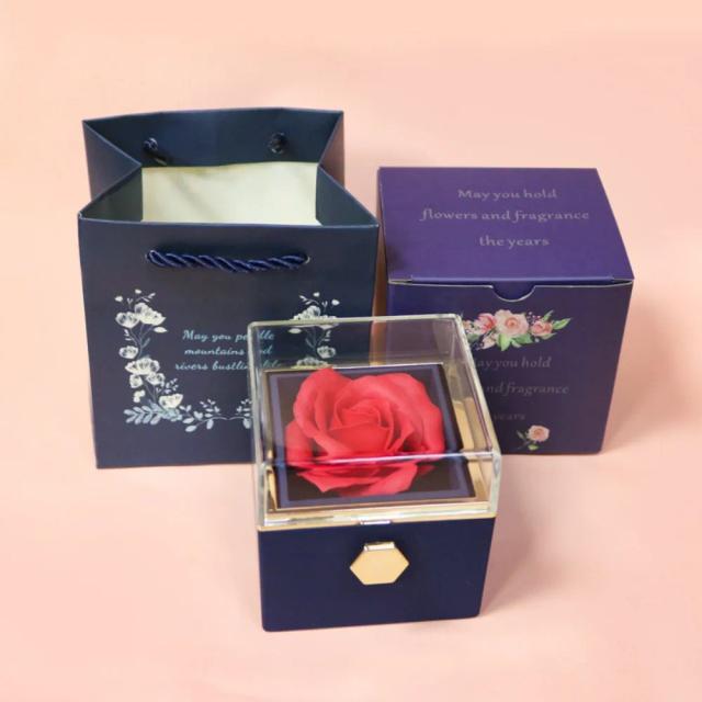 Caixa de Jóias Giratória em Forma de Flor Rosa - Presente Ideal para Casamentos e Dia dos Namorados
