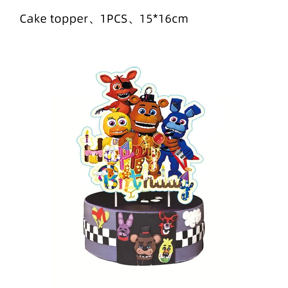 Fnafs Birthday Party Decoração, Pano de fundo, Banner de aniversário, Talheres temáticos, Anime Balão, Bolo Topper, Foto Prop - Image 1