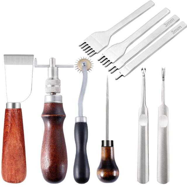 Kit Profissional de Ferramentas para Artesanato em Couro - Costura à Mão, Reparo e Escultura com Punch e Groover DIY