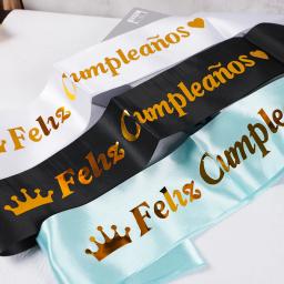 Faixa de ombro cetim para crianças e adultos, decoração de aniversário, bronzeada espanhola Feliz Cumpleaños, feliz aniversário, 1pc - Image 1