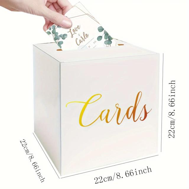 Caixa Branca com Folha de Ouro para Votos e Presentes de Casamento - Inclui 10 Cartões para Recepções