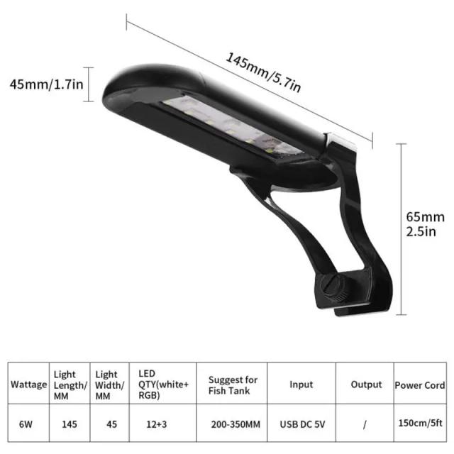 Iluminação Super Slim LED para Aquários e Plantas Aquáticas - Lâmpada Clip-On Impermeável 6W para Crescimento Saudável