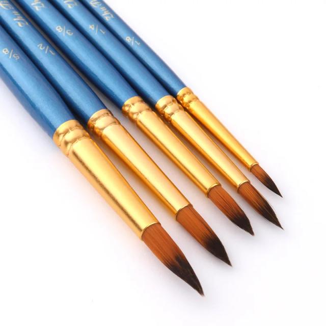 Conjunto Profissional de 5/6 Pincéis de Pintura para Artistas - Redondos, Angulados e Filbert com Cabelo de Náilon e Punho de Madeira Preto para Aquarela