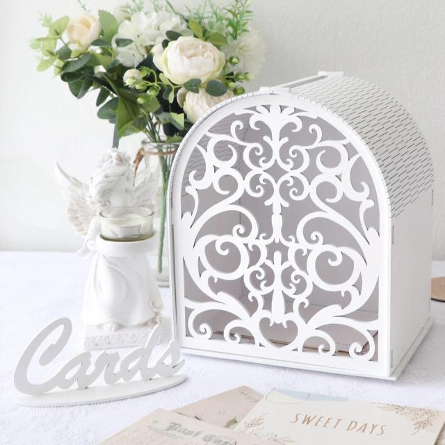 Caixa branca com janela oca para cartão de presente e envelope de casamento boho, ideal para decorações em festas de graduação
