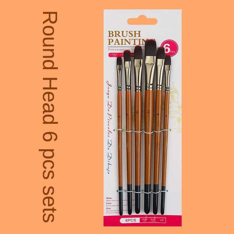 Conjunto de pincel de madeira para pintura aquarela, vinho tinto, cabelo de nylon, 4 tipos de ponto de caneta, caneta tinta a óleo opcional, arte suprimentos, 6 partes - Image 1